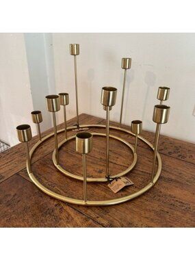 Be Home Antique Brass Candleholder Two Piece Centerpiece Taper MCM Retro Artisan